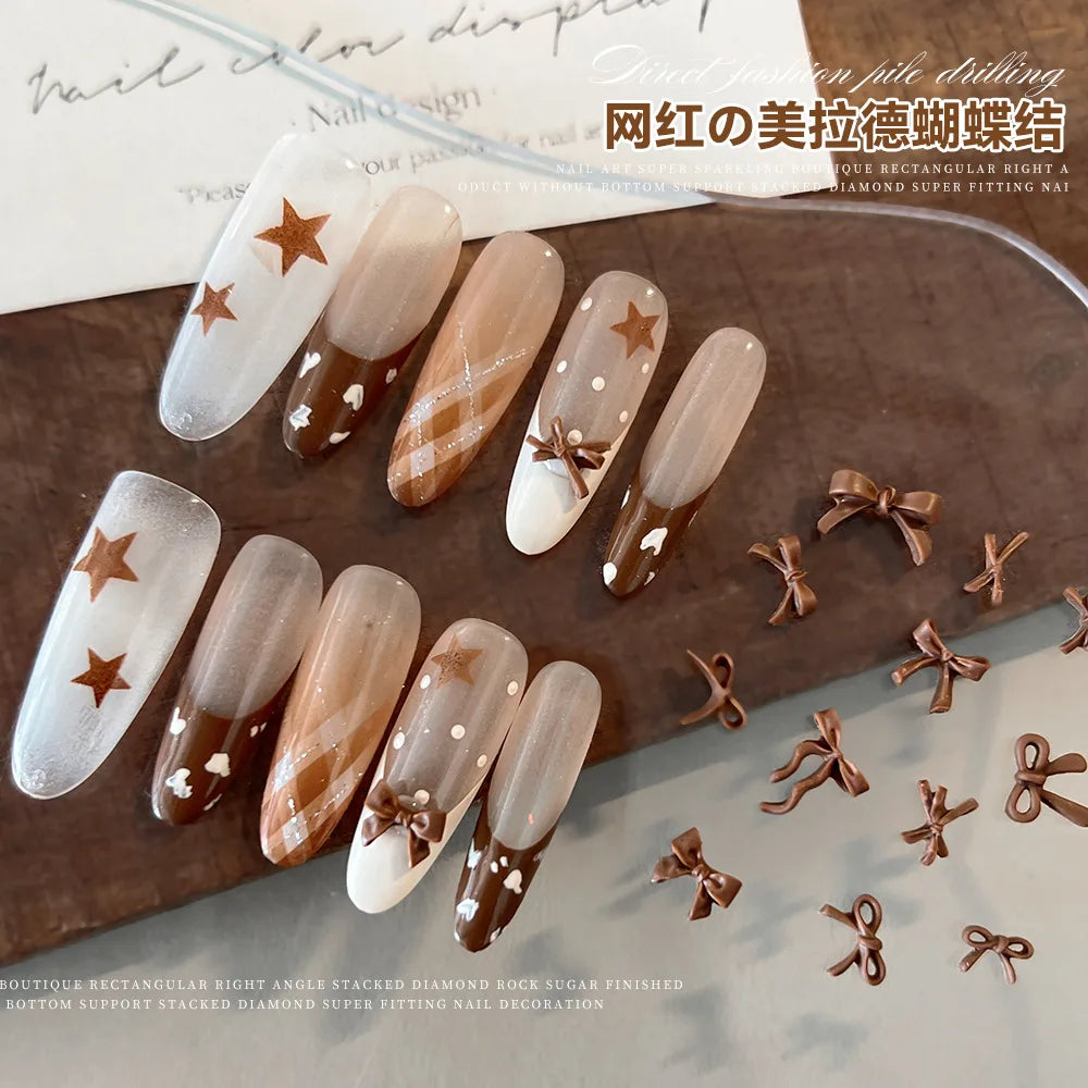 Cartoon Bow Nails Accessories Autumn Winter Mixed Maillard Resin Ribbon Bow Trendy Nail Charms Decorations Manicure Parts DIY