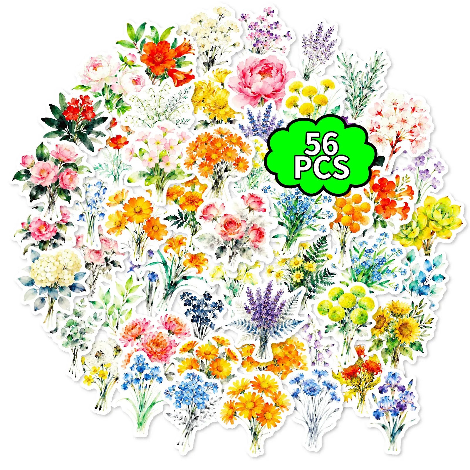 56PCS Fresh Plant Flower Stickers, Phone Cup Suitcase Diary Notebook Kids Stationery Decorative Art Decals Sticker