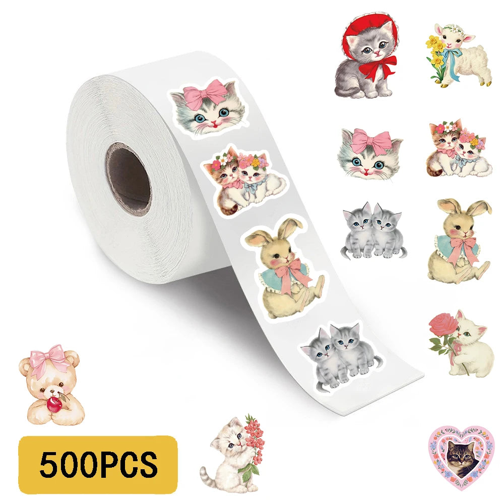 500PCS Kawaii Vintage Animals Clipart Stickers Aesthetic Y2k Fashion Laptop Luggage Phone Motorcycle Skateboard Graffiti Sticker