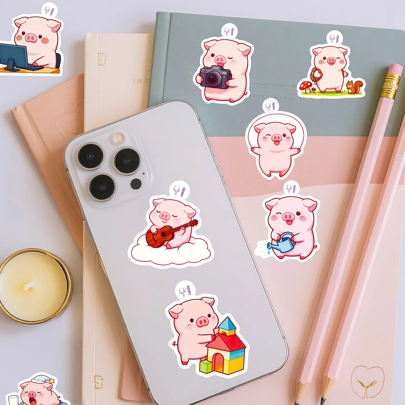 50/100 Pcs Fun Cartoon Pink Pig Funny Theme Stickers No Repeat for Stationery Box Notebook Helmet Car Scooter Suitcase Decals