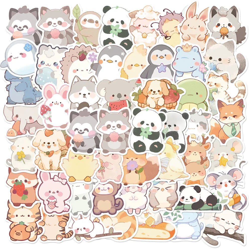 50PCS Q version Animals Stickers Cartoon PVC Fashion Waterproof Skateboard Phone Laptop Waterproof Graffiti Luggage Car Decals