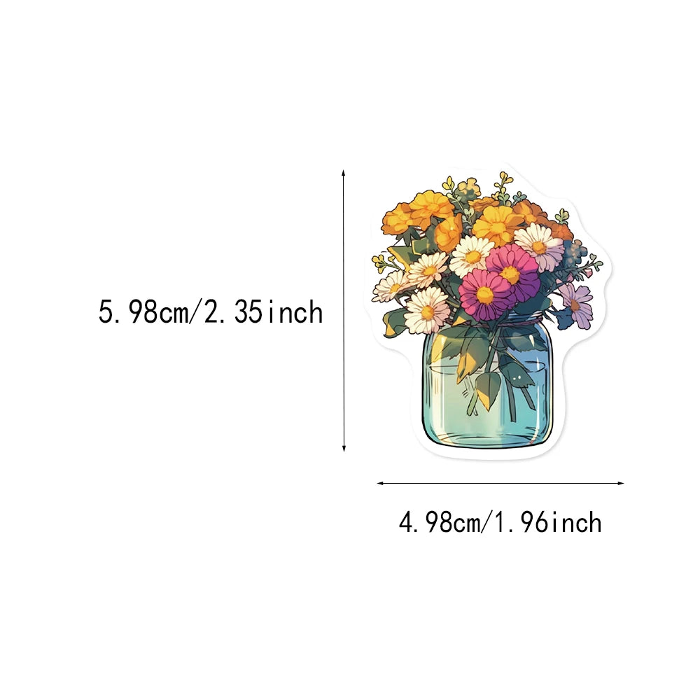 50PCS Color Bottle Flower Sticker Pack Waterproof Stickers DIY Brochure Flower Material Decoration Notebook Waterproof Stickers