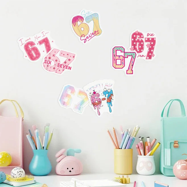 50/100Pcs Cartoon Number 67 Doodle Stickers for Cup Stationery Box Fridge Suitcase Phone Waterproof Creative Number Decals