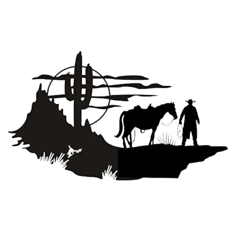 Car Decal Of Cowboy Western Scene For Car Windows And Smooth Outside Of Car Decal Of Man Holding Horse