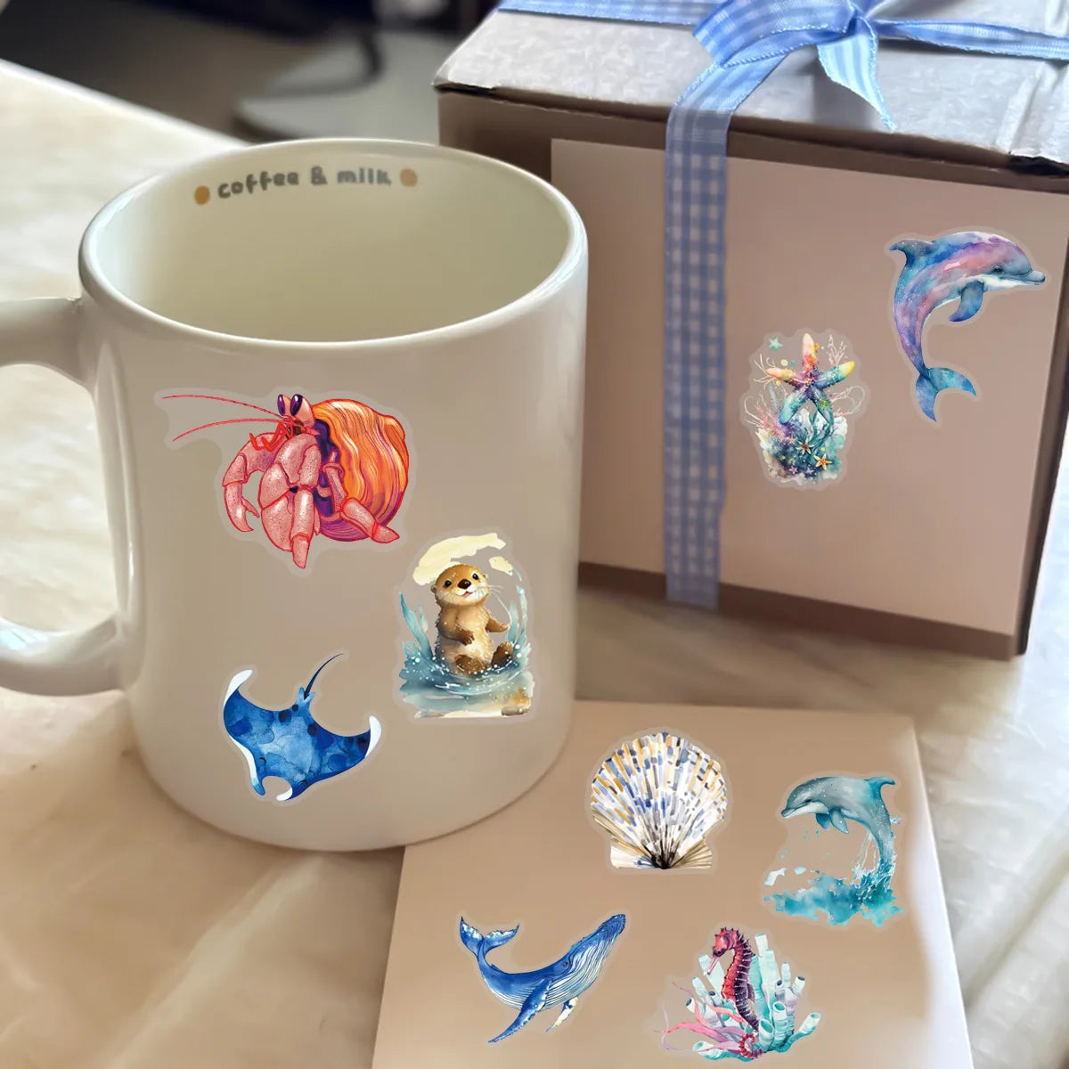 50PCS Transparent PET Marine Animal Stickers for Phone Suitcases Notebooks Stationery Decorations, Waterproof Stickers