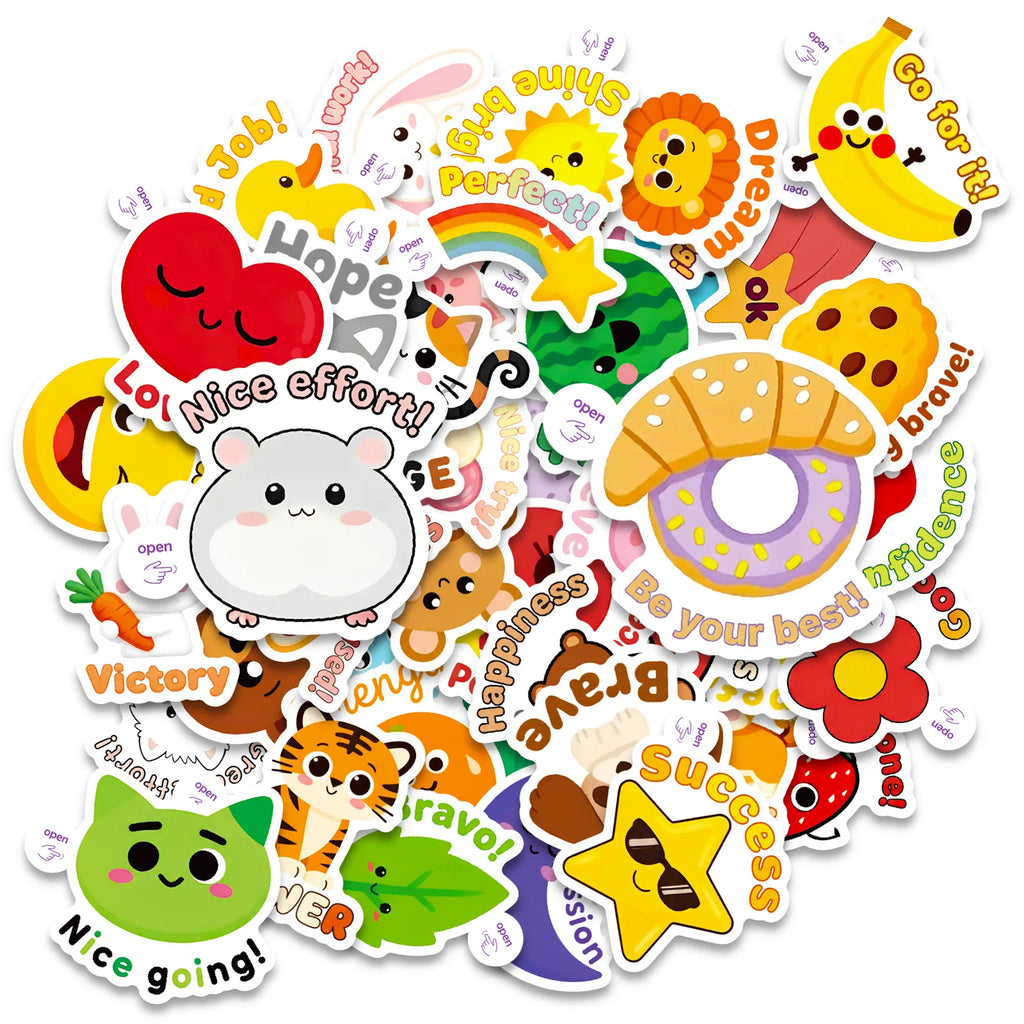 50PCS Cute Animal Encouragement Doodle Stickers, Notebook Stationery Phone Scooter Inspirational Phrase Decorative Art Sticker