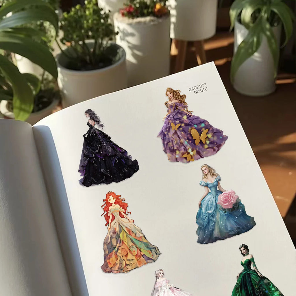 50-100PCS Cartoon Princess Skirt Sticker Pack Waterproof Transparent PET Hand Account Decorative Guitar Notebook Stickers