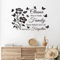 One Ohana Family Quote Wall Sticker | Roses & Butterflies Design | Home Decor Art Set for Indoors, Windows, Doorways, Mirrors &