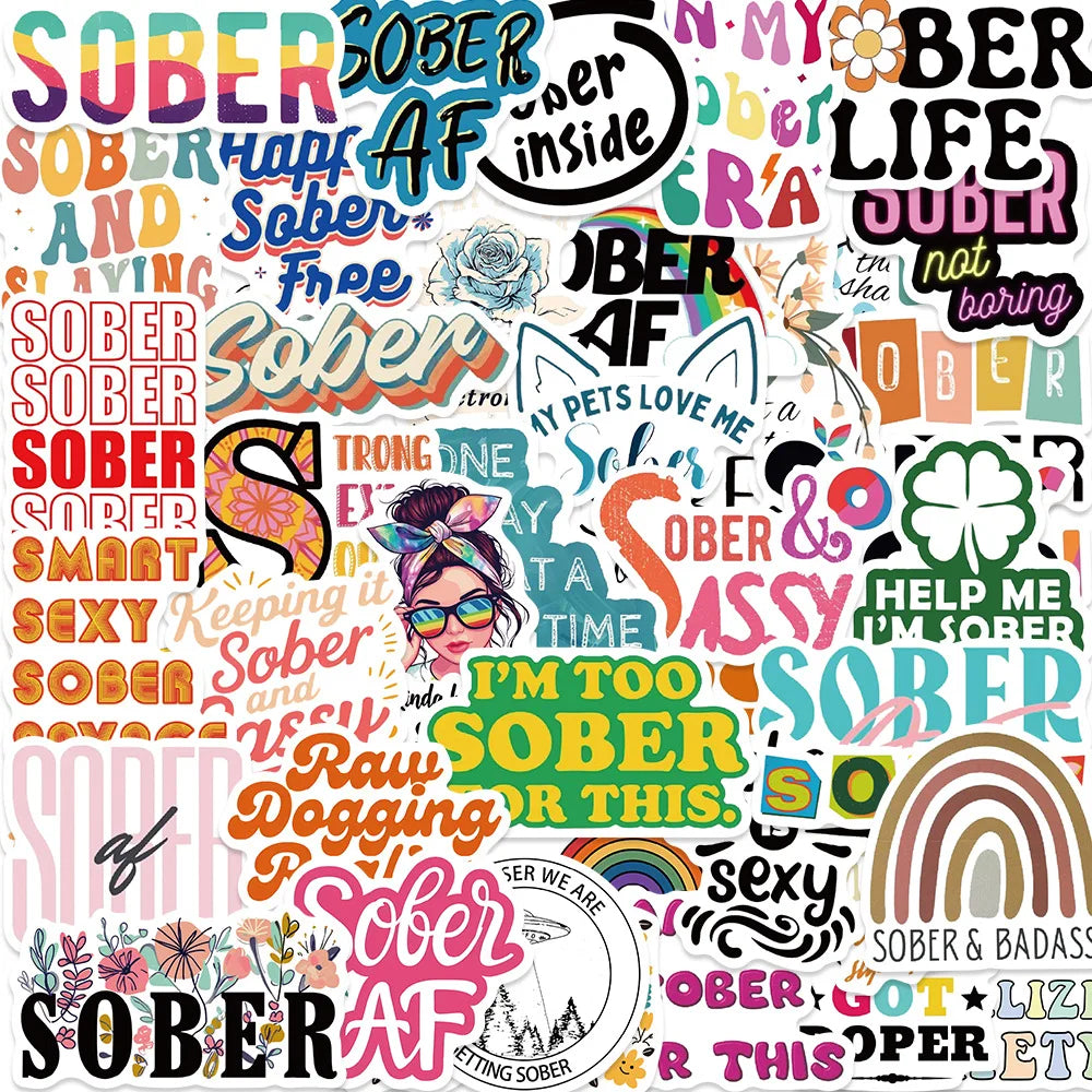 50PCS Cartoon Sober Graffiti Stickers Decorative Guitar Notebook Luggage DIY Waterproof Stationery Stickers