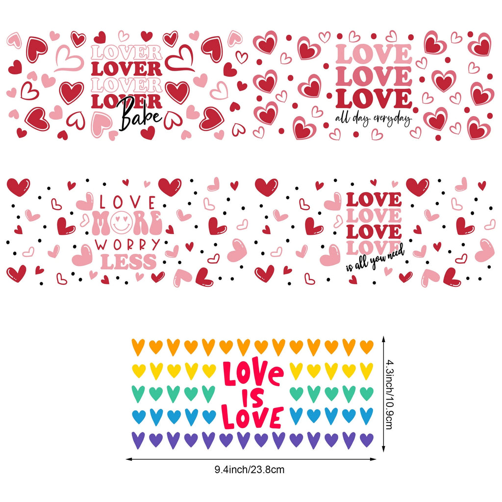 5 sheets Valentine's Day UV DTF cup stickers, DTF friction transfer stickers, waterproof transfer stickers