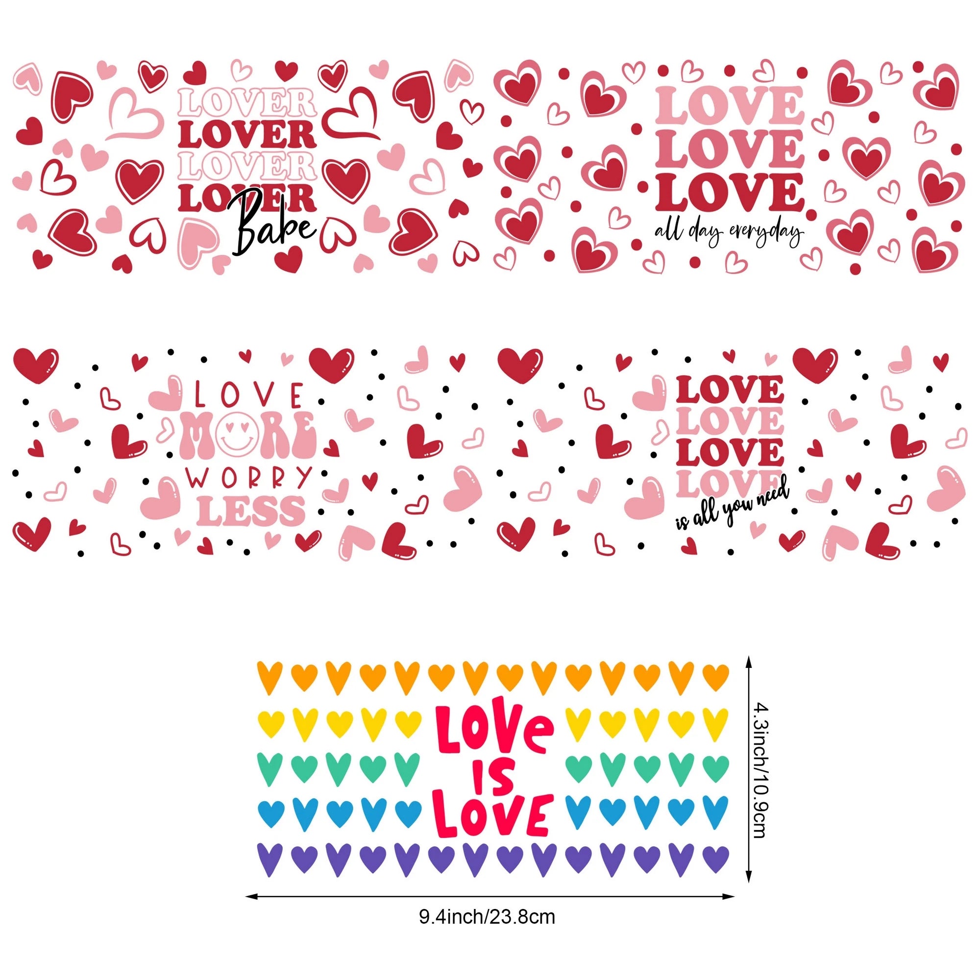 5 sheets Valentine's Day UV DTF cup stickers, DTF friction transfer stickers, waterproof transfer stickers