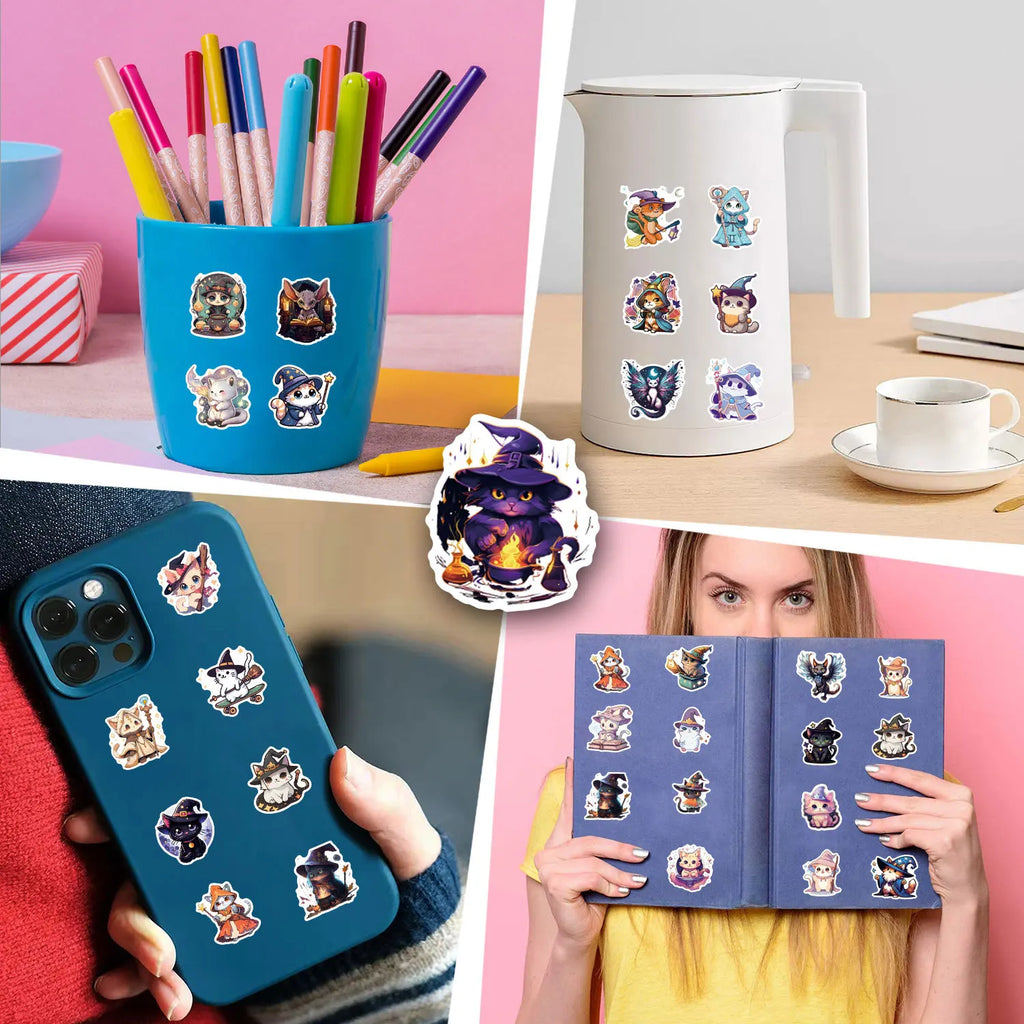 55/110PCS Cartoon Magic Cat Personality Graffiti Sticker Car Luggage Water Cup Notebook Sticker
