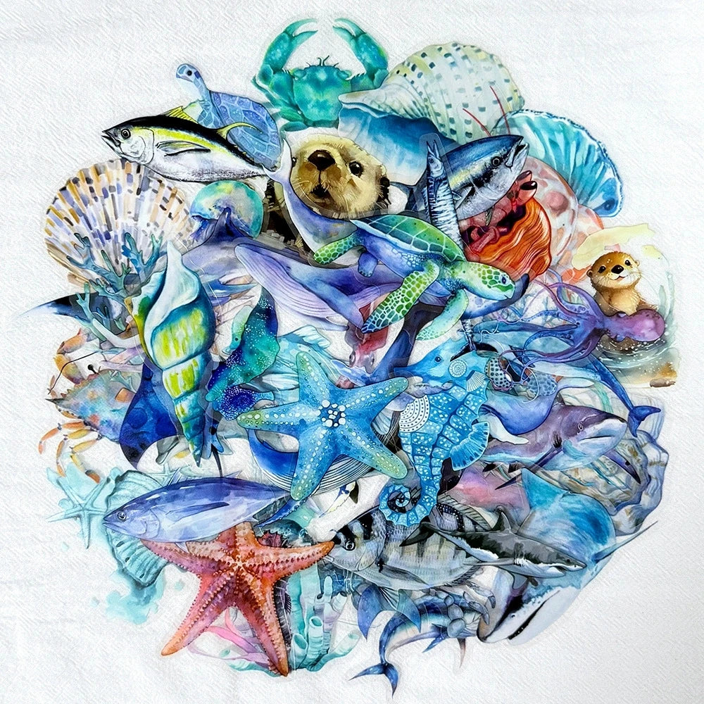 50/200PCS Transparent PET Cartoon Fish/Marine Animals Waterproof Stickers For Children Water Bottles Stationery Decoration