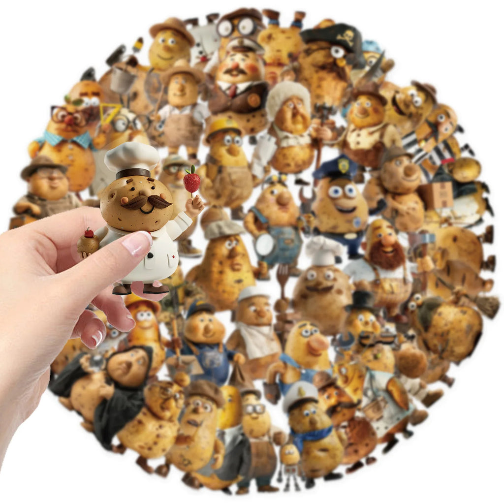 50PCS Transparent Potato Man Sticker Pack Waterproof Transparent PET Material Decor Guitar Notebook Stationary Stickers
