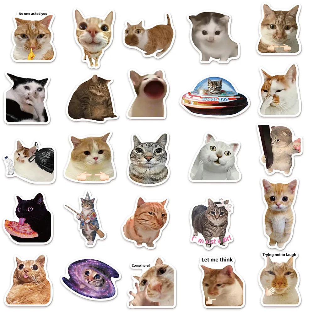 50PCS Creative Network Popular Cat Model Collection Handmade Account DIY Graffiti Manual Notebook Mobile Tablet Sticker Toy