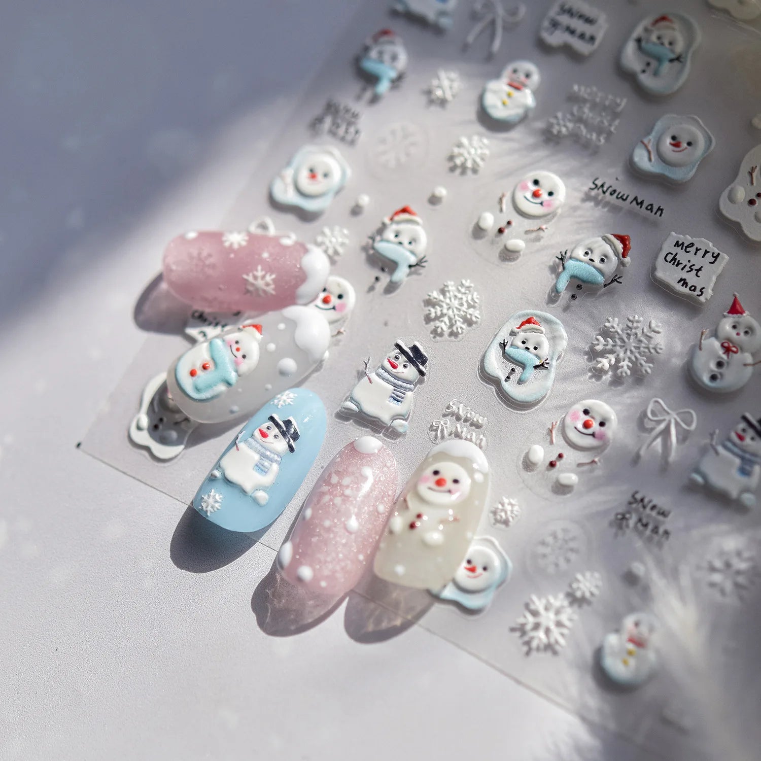 Cute Mini Snowman Nail Art Decorations Decals Stickers Merry Christmas Snowflake Bows Pattern Nails 3D Decorations Stickers DIY