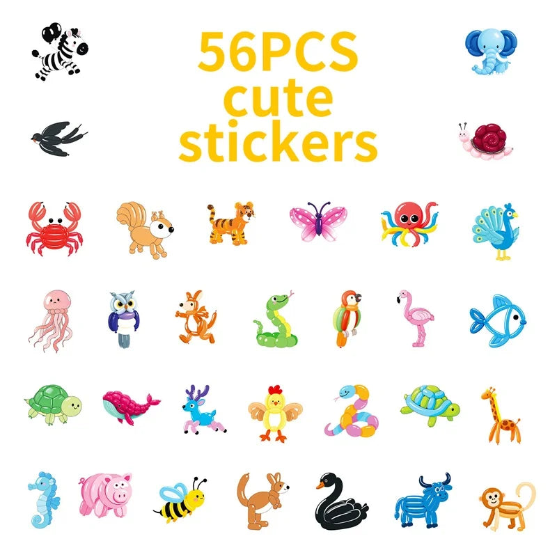10/30/56PCS Kawaii Balloon Animal PVC Sticky Sticker Aesthetic Children's DIY Decoration Scrapbooking School Supplies