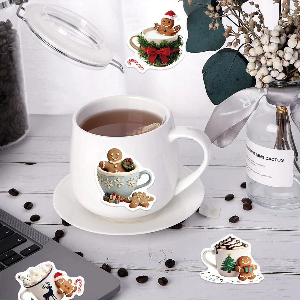 50/100PCS Christmas Coffee Cartoon Waterproof Stickers Decorative Luggage Stationery Mobile Phone