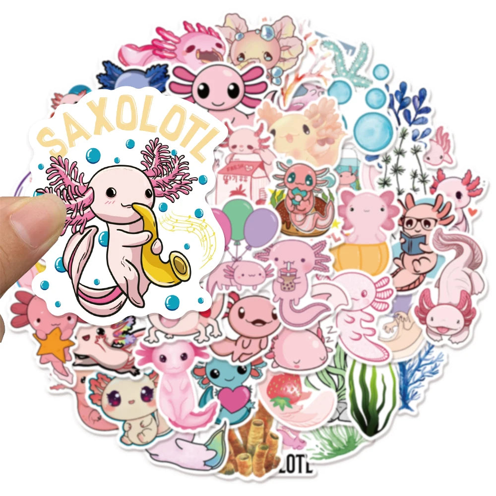 50/100PCS Axolotl Graffiti Stickers Cute Animal Cartoon Stickers Toy Suitcase Scrapbook Diary Mobile Laptop Sticker Pack
