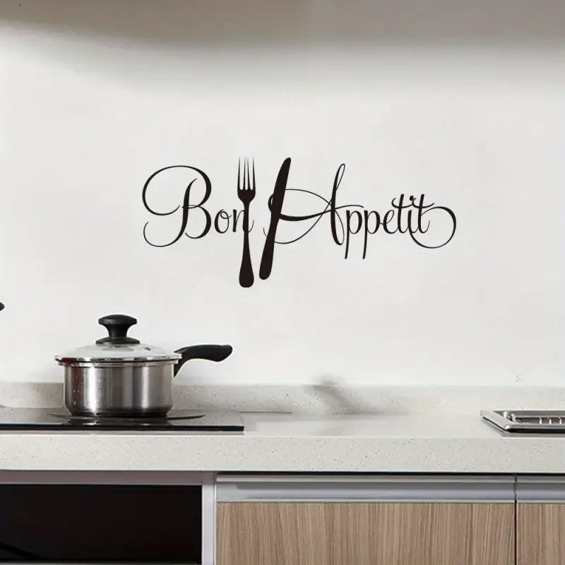 Reusable Self-Adhesive BON Appetit Wall Decal - Modern Geometric Kitchen Decor with Elegant Cursive Lettering, No Residue Remova