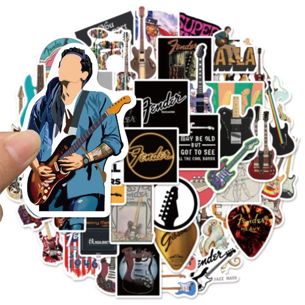 50PCS Trendy Guitar Music Graffiti Stickers DIY Manual Luggage Skateboard Water Cup Computer Tablet Waterproof Stickers