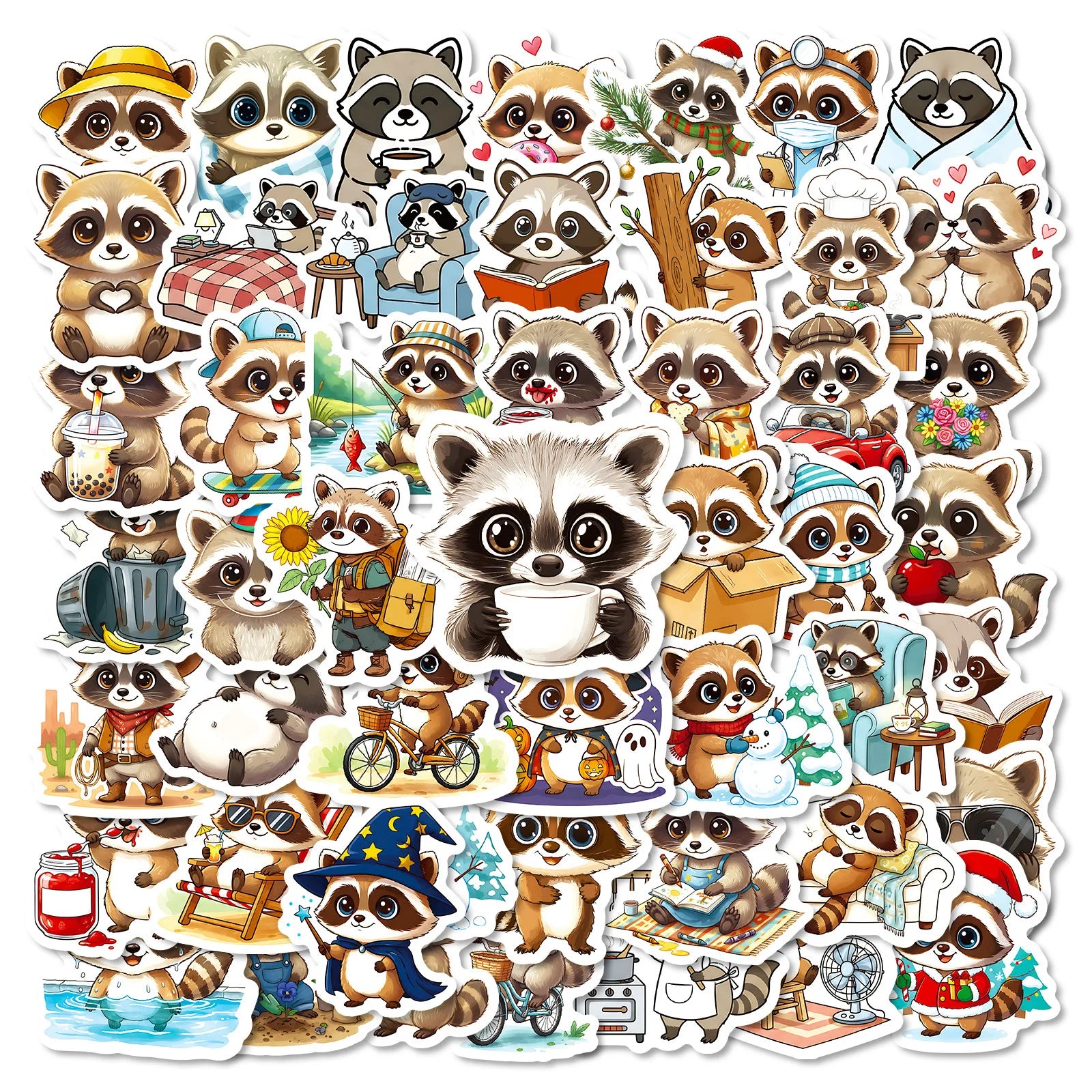 56/112PCS Cute Cartoon Raccoon Graffiti Stickers Luggage Skateboard Decoration Stickers