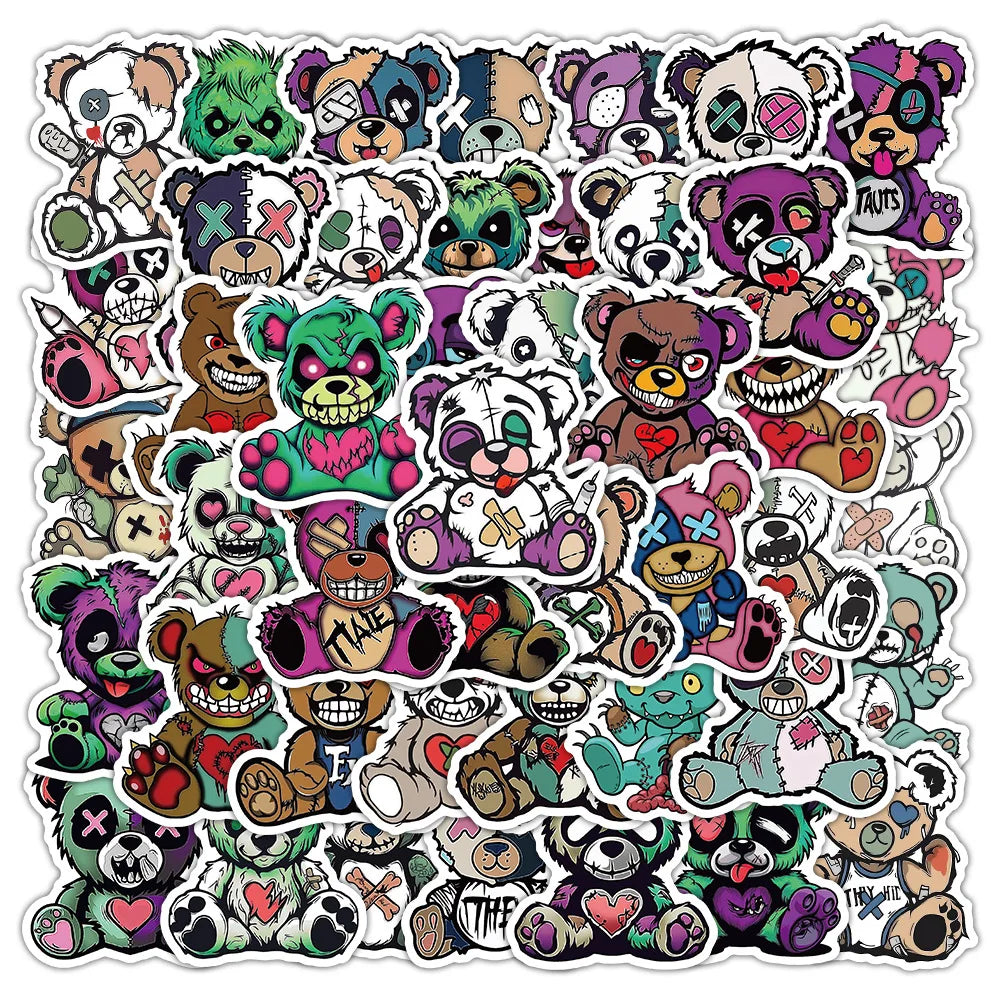 54/108 Pcs Cartoon Horror Cute Monster Bear Thick Waterproof Stickers for Cup Phone Stationery Box Helmet Headphone Notebook