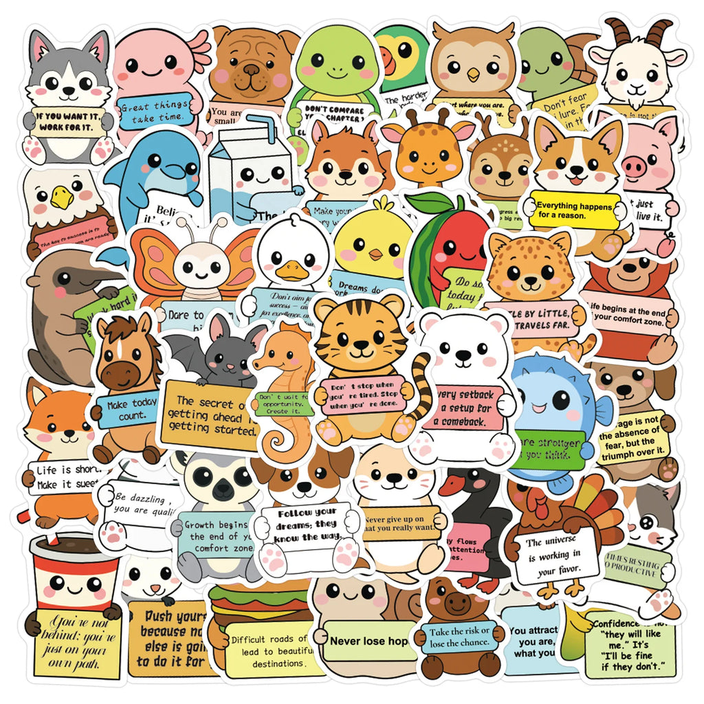 60/120PCS Cartoon Animal Inspiration English Graffiti Stationery Decoration Stickers Luggage Scooter Stickers