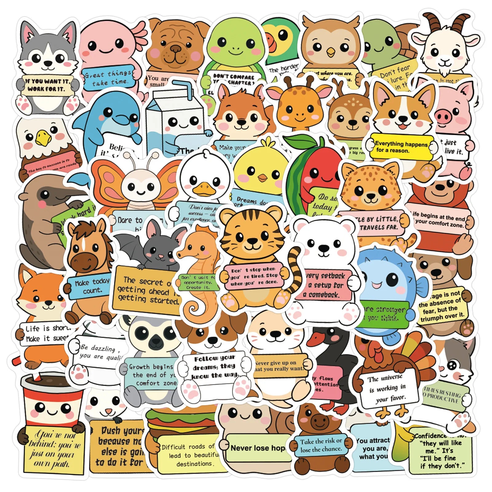 60/120PCS Cartoon Animal Inspiration English Graffiti Stationery Decoration Stickers Luggage Scooter Stickers