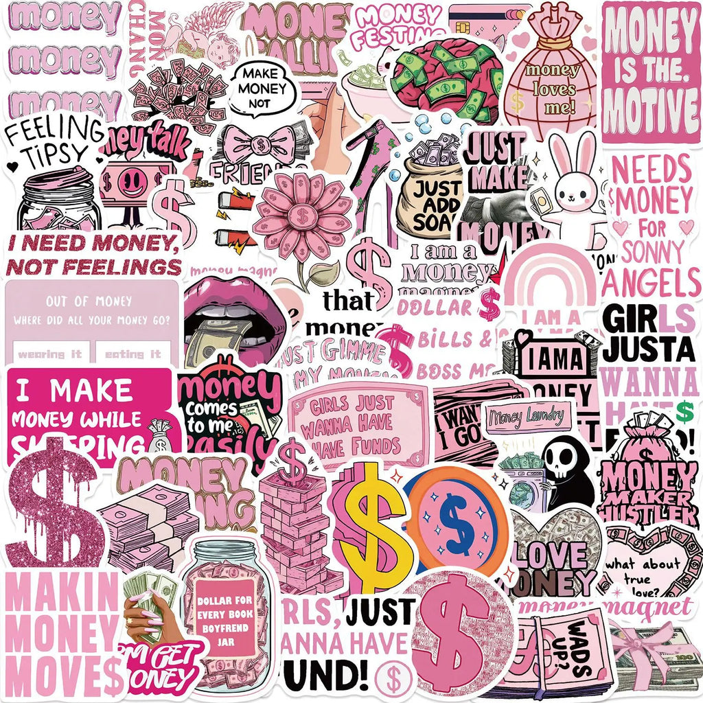 50/100PCS Cartoon Pink Coin Graffiti Stickers Decor Guitar Notebook Luggage DIY Waterproof Stationery Pen Holder Stickers