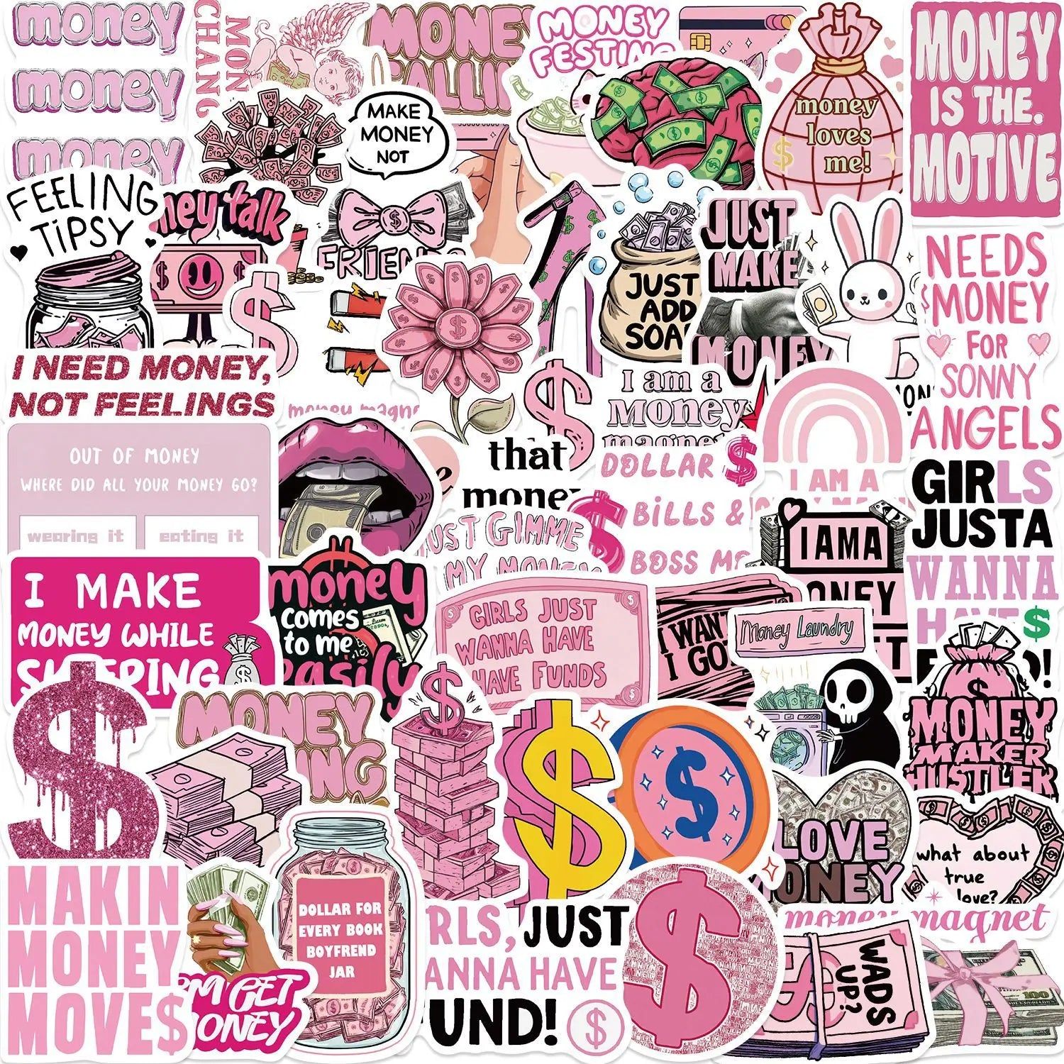 50/100PCS Cartoon Pink Coin Graffiti Stickers Decor Guitar Notebook Luggage DIY Waterproof Stationery Pen Holder Stickers