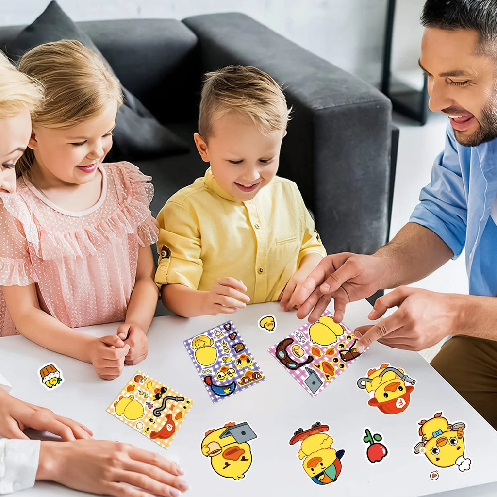 8/16 Pcs Yellow Duckling Puzzle Make A Face Cute Stickers for Cup Phone Laptop Notebook Piano Fridge Waterproof Decals